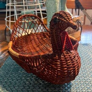 Turkey Rooster Chicken Wicker Rattan Bowl Basket